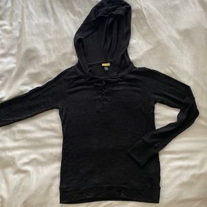 Black lace up hooded sweater top